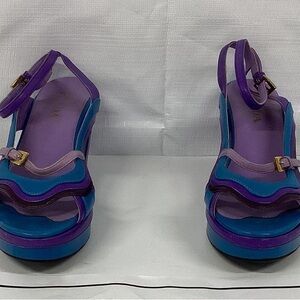 Prada SpringSummer 2008 Leather Purple Blue Fairy Sandals Platform Wave Heels 36